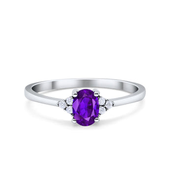 Oval Cut Wedding Ring Simulated Amethyst CZ 925 Sterling Silver